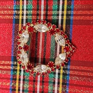 VINTAGE RED CLEAR RHINESTONE HEART BROOCH‎